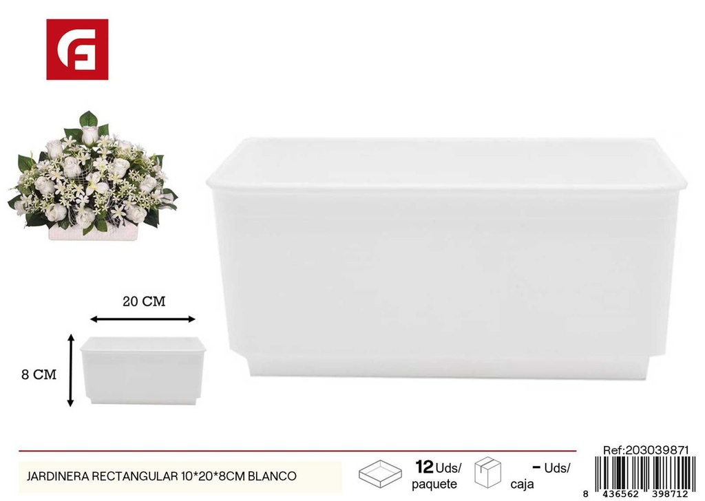 Jardinera rectangular blanca 10*20*8 cm - Macetas decorativas