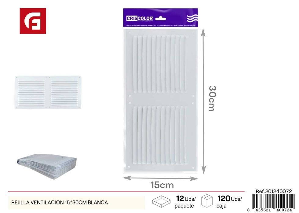 Rejilla de ventilación blanca 15x30cm - Accesorios de ventilación para el hogar