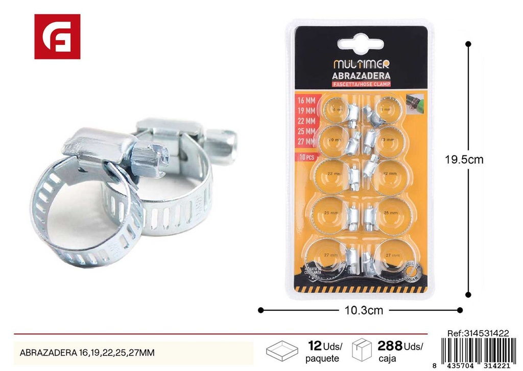Abrazadera 16/19/22/25/27mm - Accesorios de sujeción para ferretería