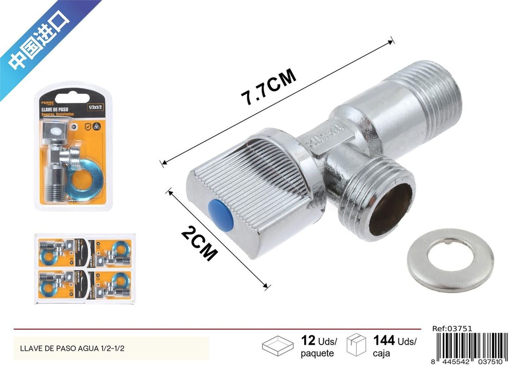 Llave de paso agua 1/2-1/2 - Accesorios de fontanería