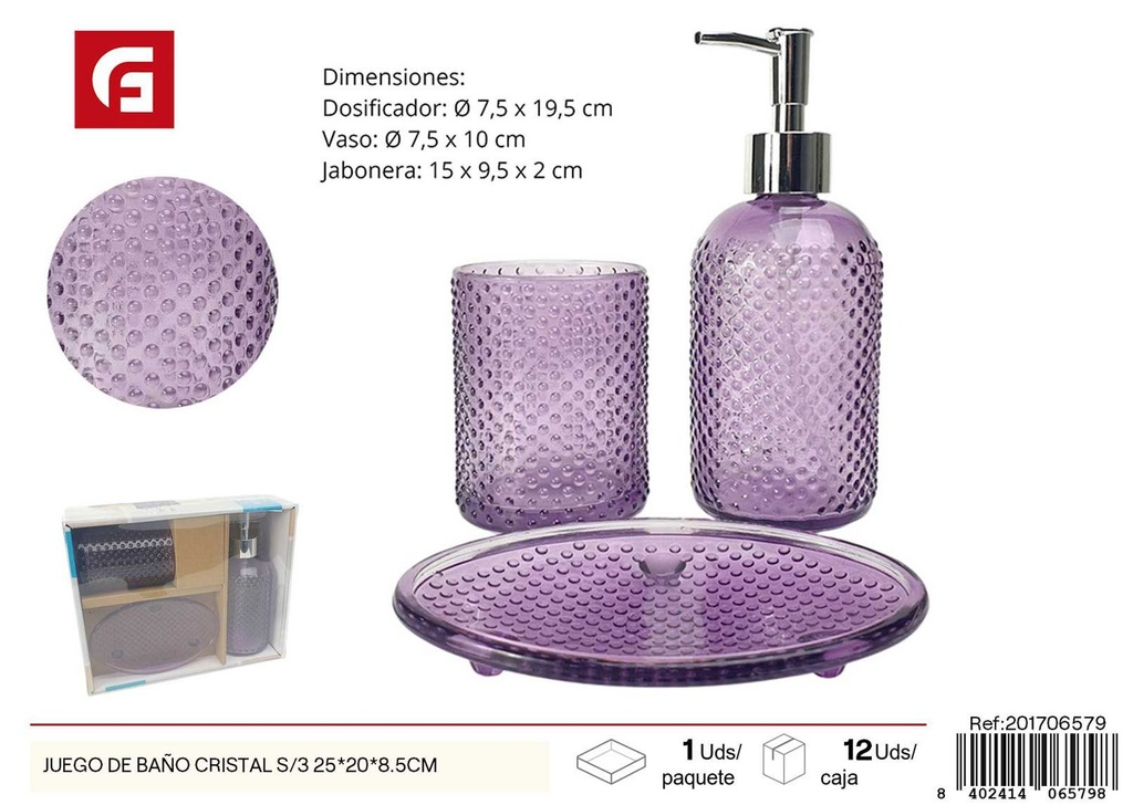 Juego de baño cristal S/3 25*20*8.5cm - Conjuntos de baño elegantes
