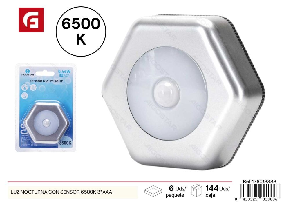Luz nocturna con sensor 6500K 3*AAA - Ayuda lumínica nocturna