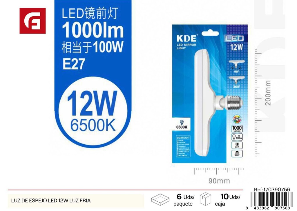 Luz de espejo LED 12w luz fría - Decoración y funcionalidad de espejos