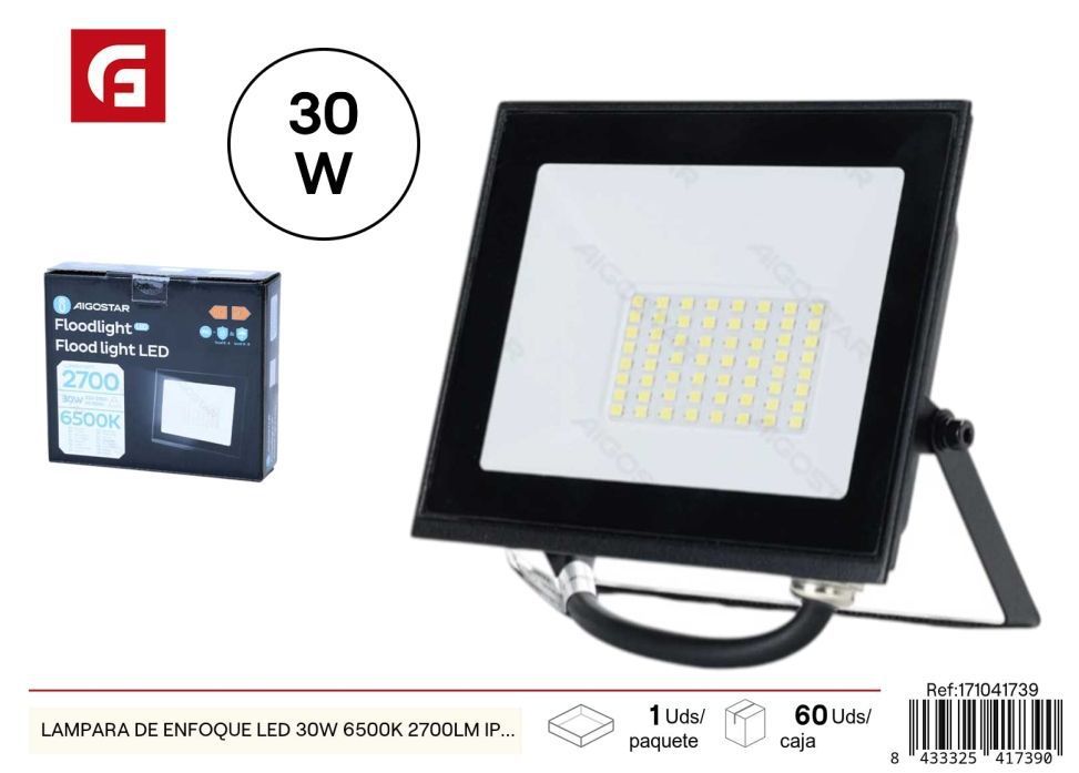 Lámpara de enfoque LED 30W 6500K 2700LM IP65 - Iluminación para interiores y exteriores