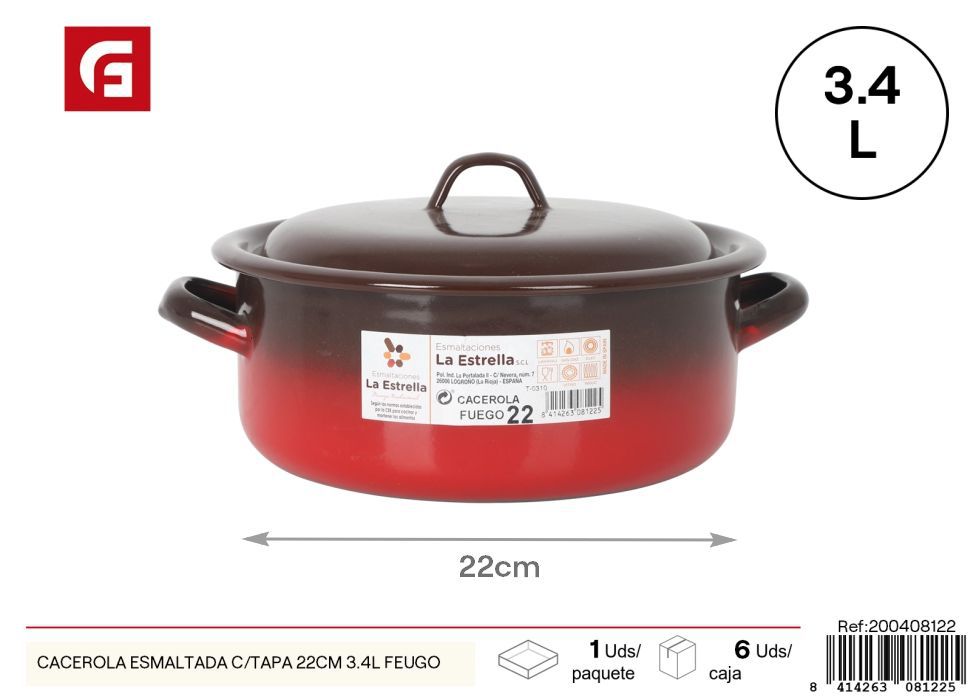 Cacerola esmaltada con tapa 22 cm 3.4L (serie Feugo) - Utensilios de cocina