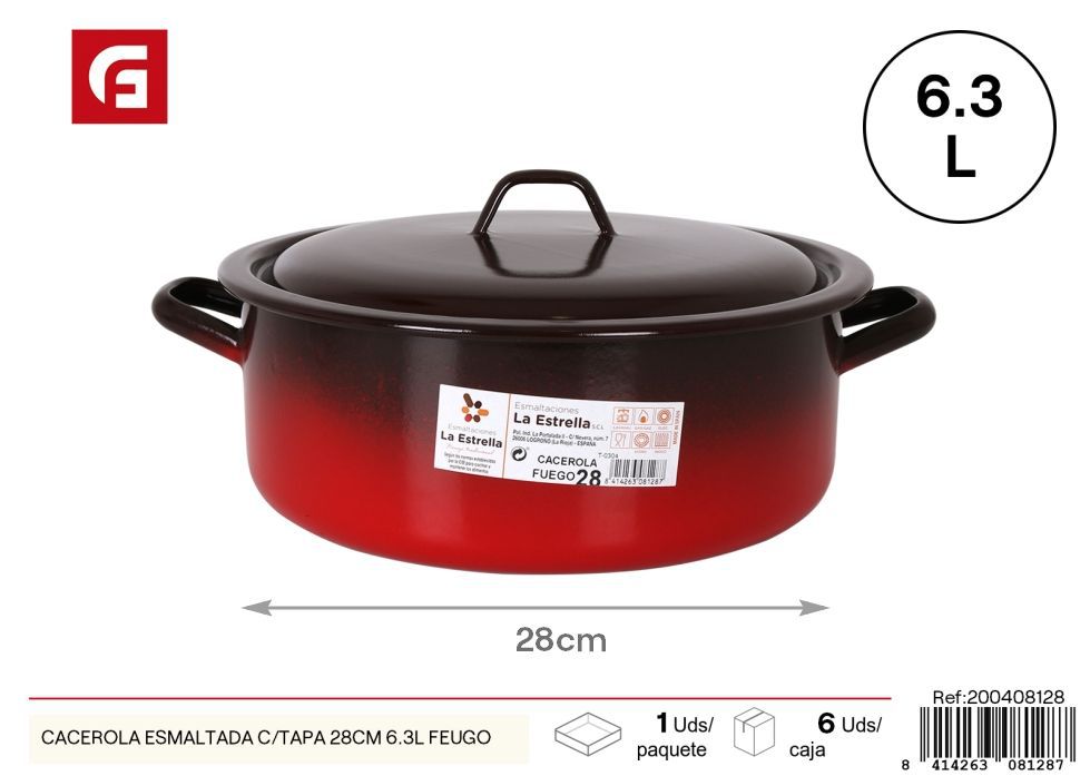 Cacerola esmaltada con tapa 28 cm 6.3L (serie Feugo) - Utensilios de cocina