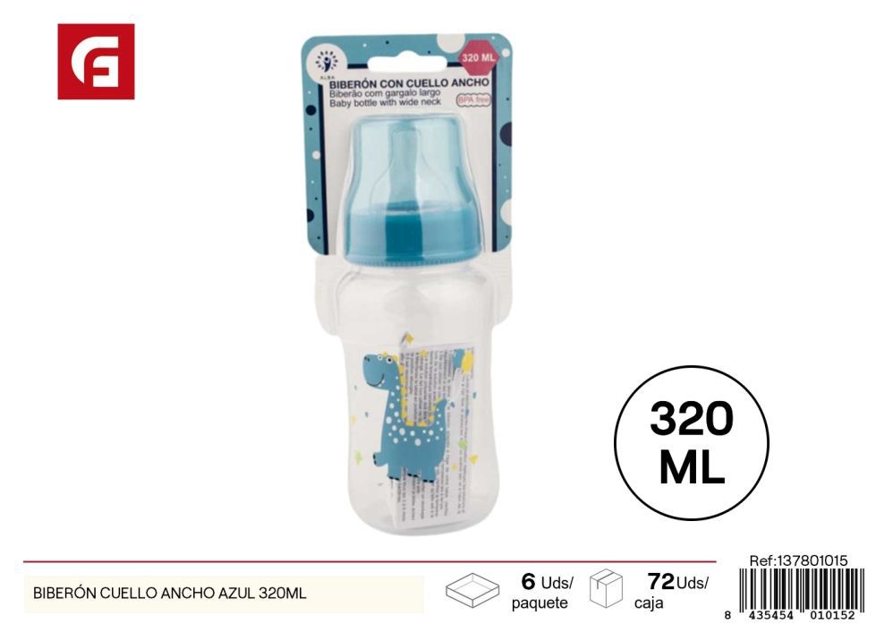Biberón cuello ancho azul 320 ml - Artículos para bebés