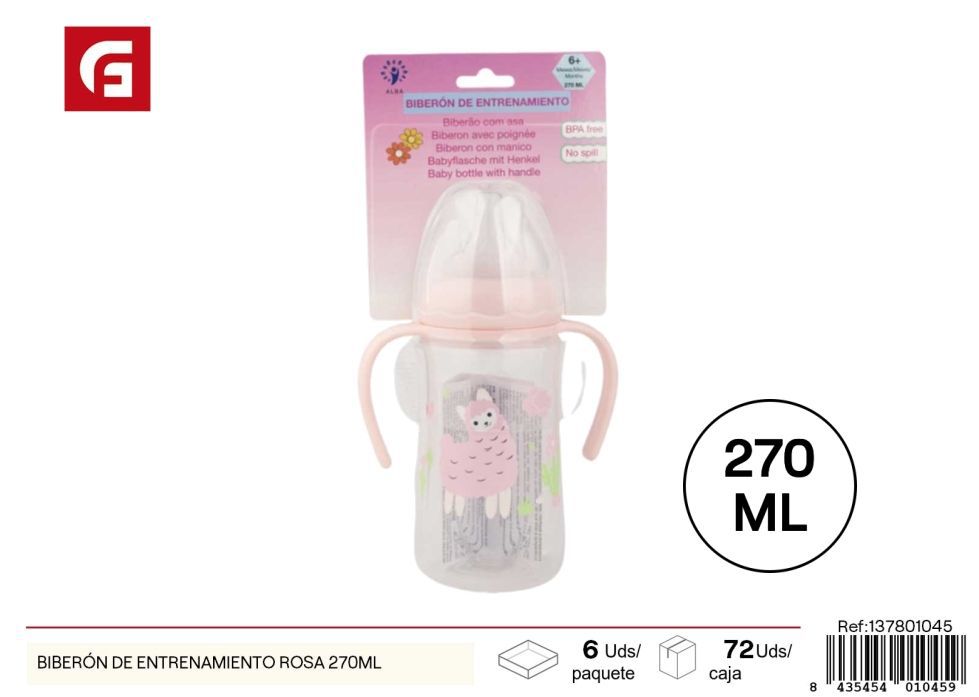 Biberón de entrenamiento rosa 270 ml - Utensilios para bebés y alimentación