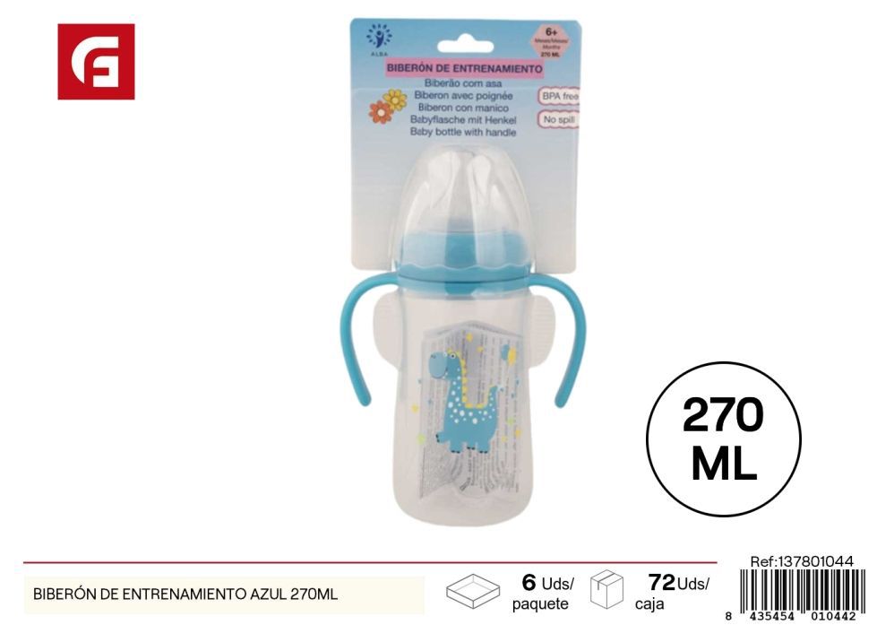 Biberón de entrenamiento azul 270 ml - Utensilios para bebés y alimentación