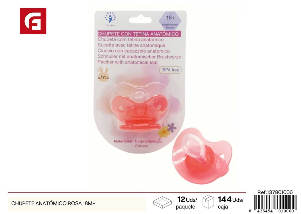 Chupete anatómico rosa para más de 18 meses - Accesorios para bebés