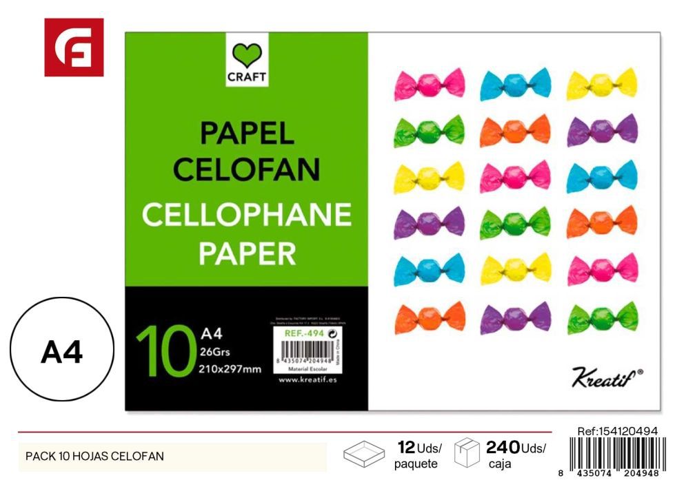 Pack de 10 hojas de celofán - Materiales de regalo y envoltorio