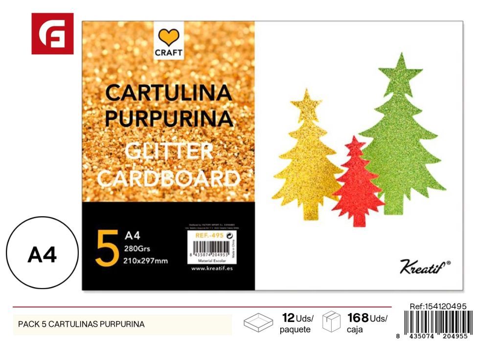 Pack de 5 cartulinas purpurina - Materiales de manualidades y arte