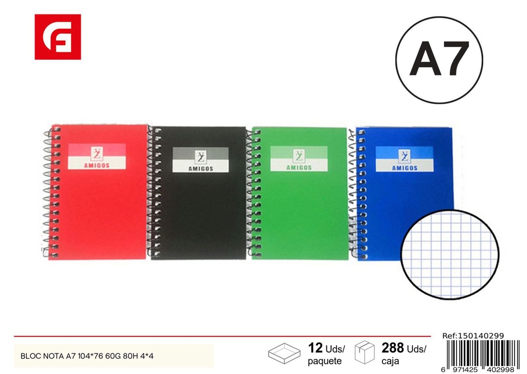 BLOC NOTA A7 104x76 60g 80H 4*4 - Material escolar y papelería