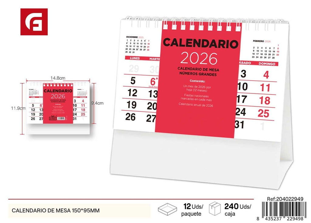 Calendario de mesa 150x95 mm - Material escolar y agendas