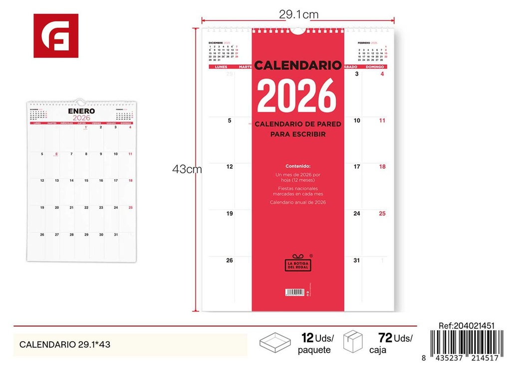 Calendario 29.1x43 - Material escolar y agendas
