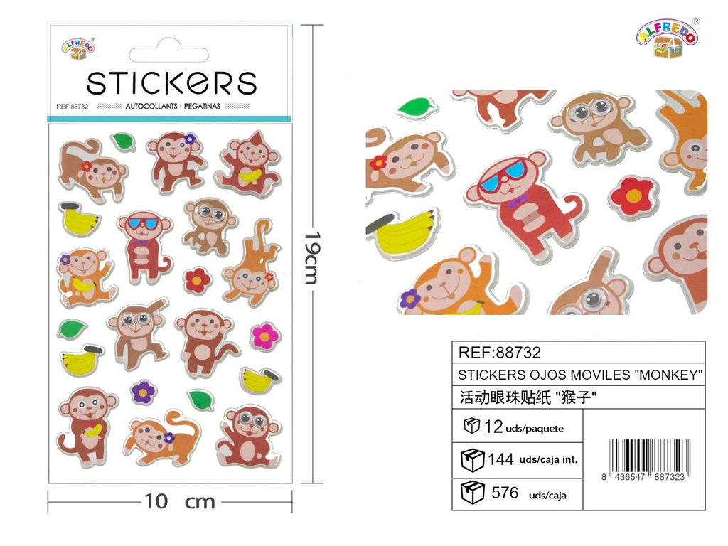 Stickers ojos móviles "Mono" 10x19 cm