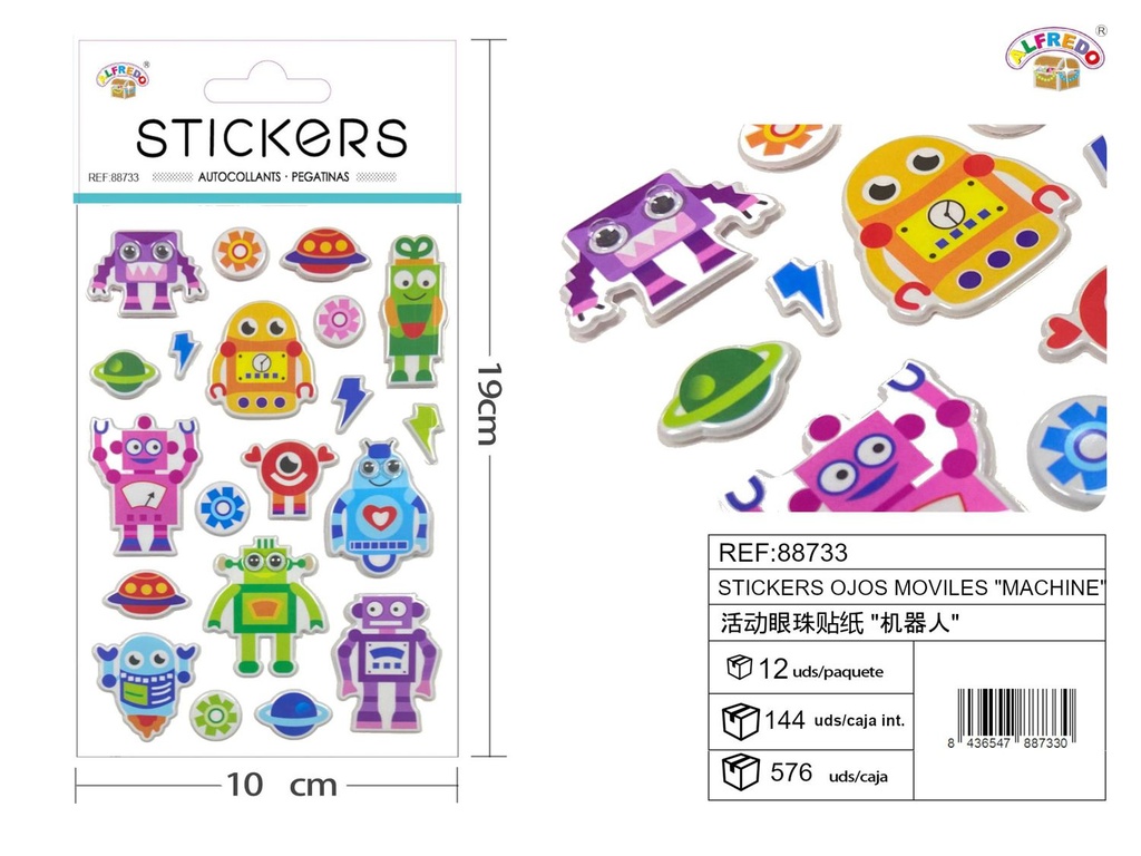 Stickers ojos móviles "Máquina" 10x19 cm