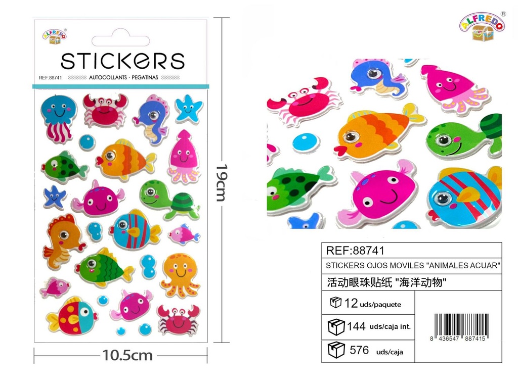 Stickers ojos móviles "Animales acuáticos" 10x19 cm