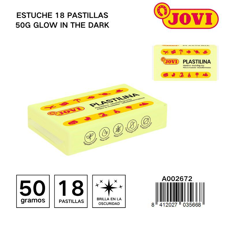 Estuche con 18 pastillas de plastilina que brilla en la oscuridad 50g - Artículos de oficina y manualidades