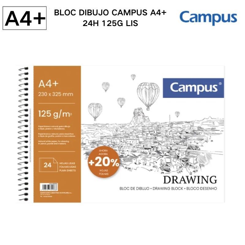 BLOC DIBUJO CAMPUS A4+ 24H 125G LIS - Libreta para dibujo con papel de calidad