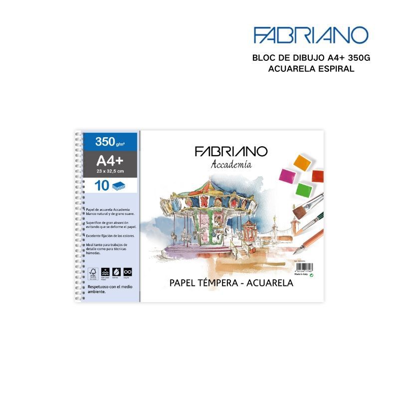BLOC DE DIBUJO ACUARELA ESPIRAL A4+ 10H 350G - Cuadernos para pintura
