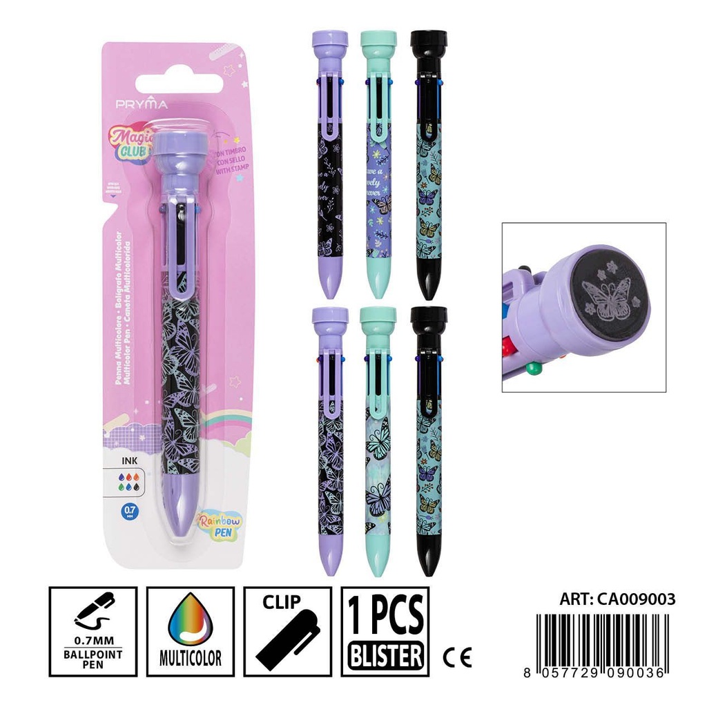 Bolígrafo multicolor 6 en 1 con sello 0.7 mm - Herramientas de escritura