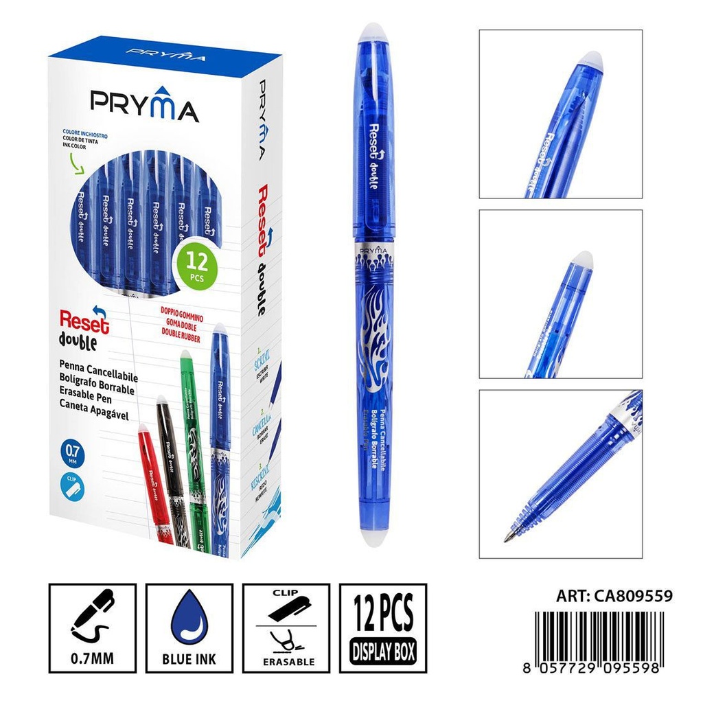 Bolígrafo borrable doble goma 0.7 mm azul - Herramientas de escritura