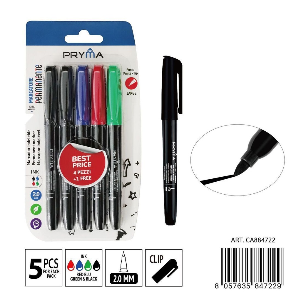 Marcador permanente punta redonda L 2 mm 3 unidades - Herramientas de escritura
