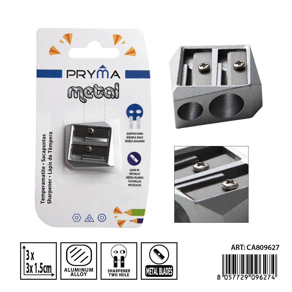 Sacapuntas de aluminio doble agujero 3x3x1.5 cm - Accesorios de papelería