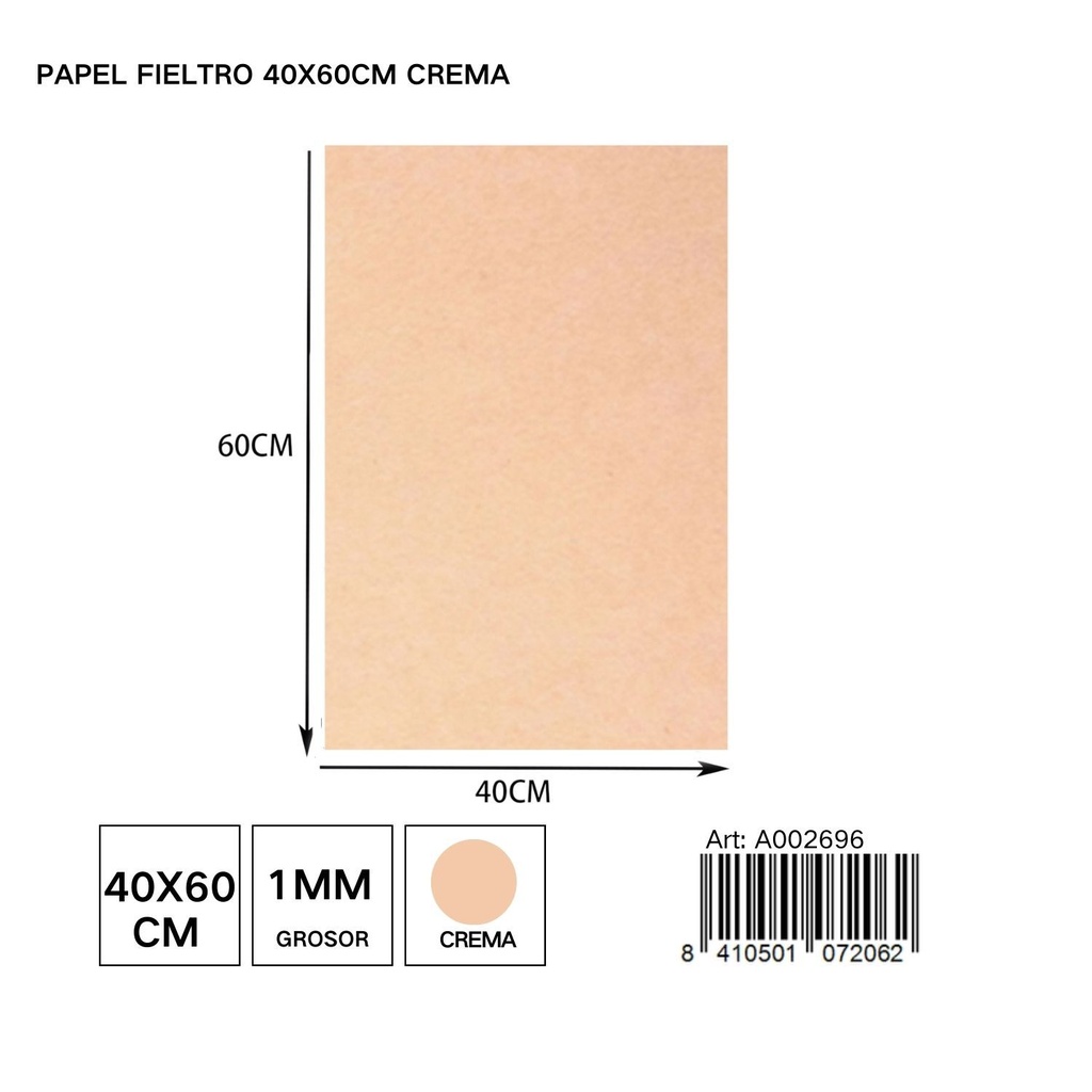 Papel fieltro crema 40x60 cm - Materiales de manualidades
