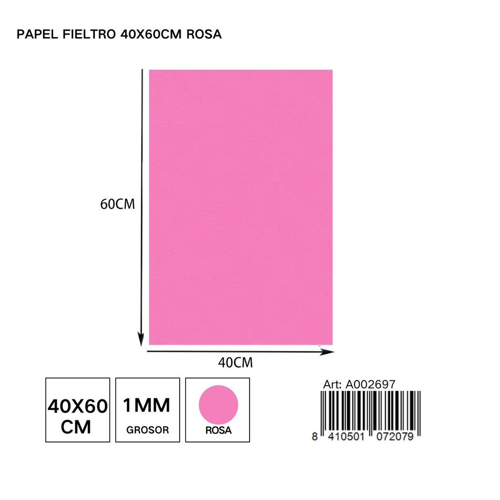 Papel fieltro rosa claro 40x60 cm - Materiales de manualidades