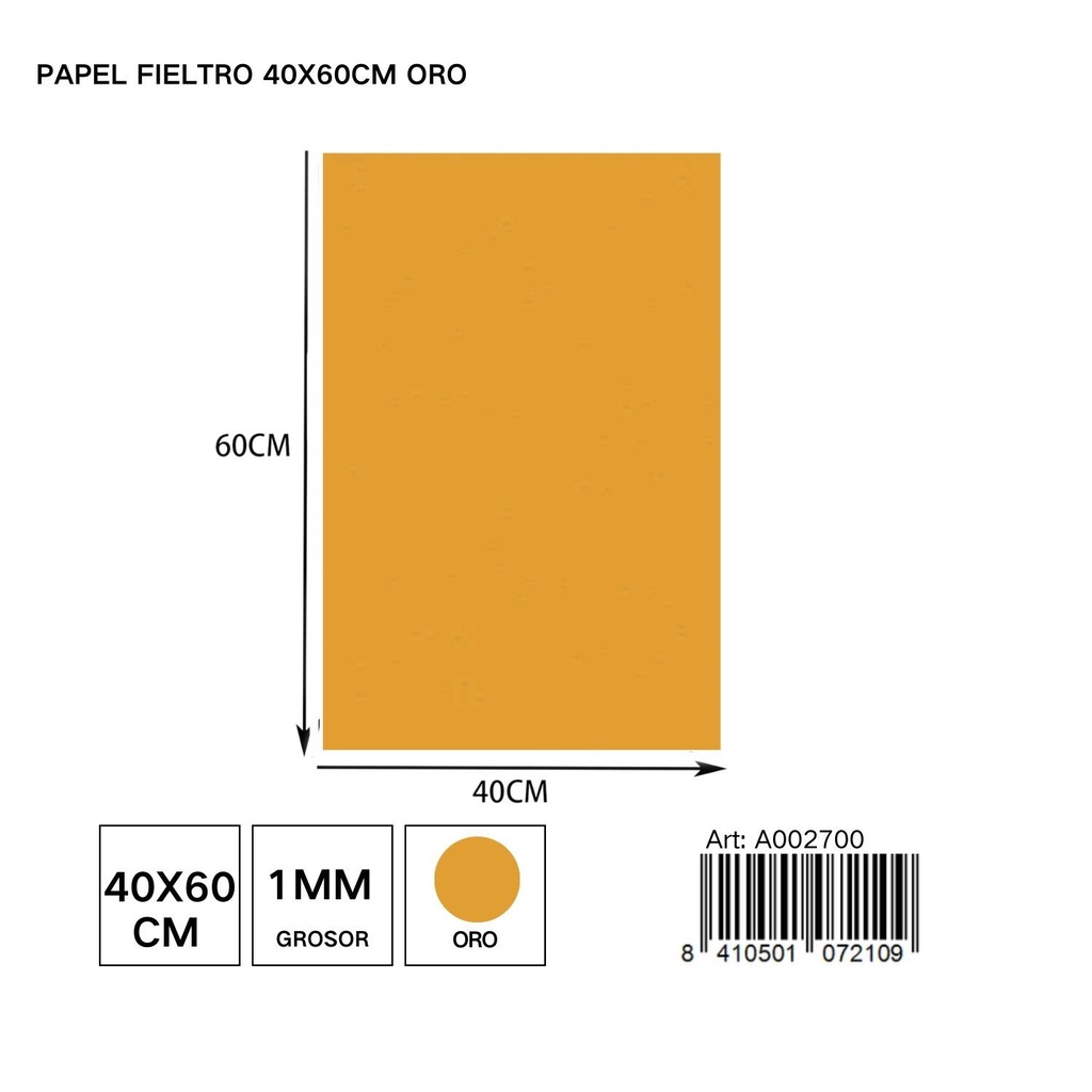 Papel fieltro oro 40x60 cm - Materiales de manualidades