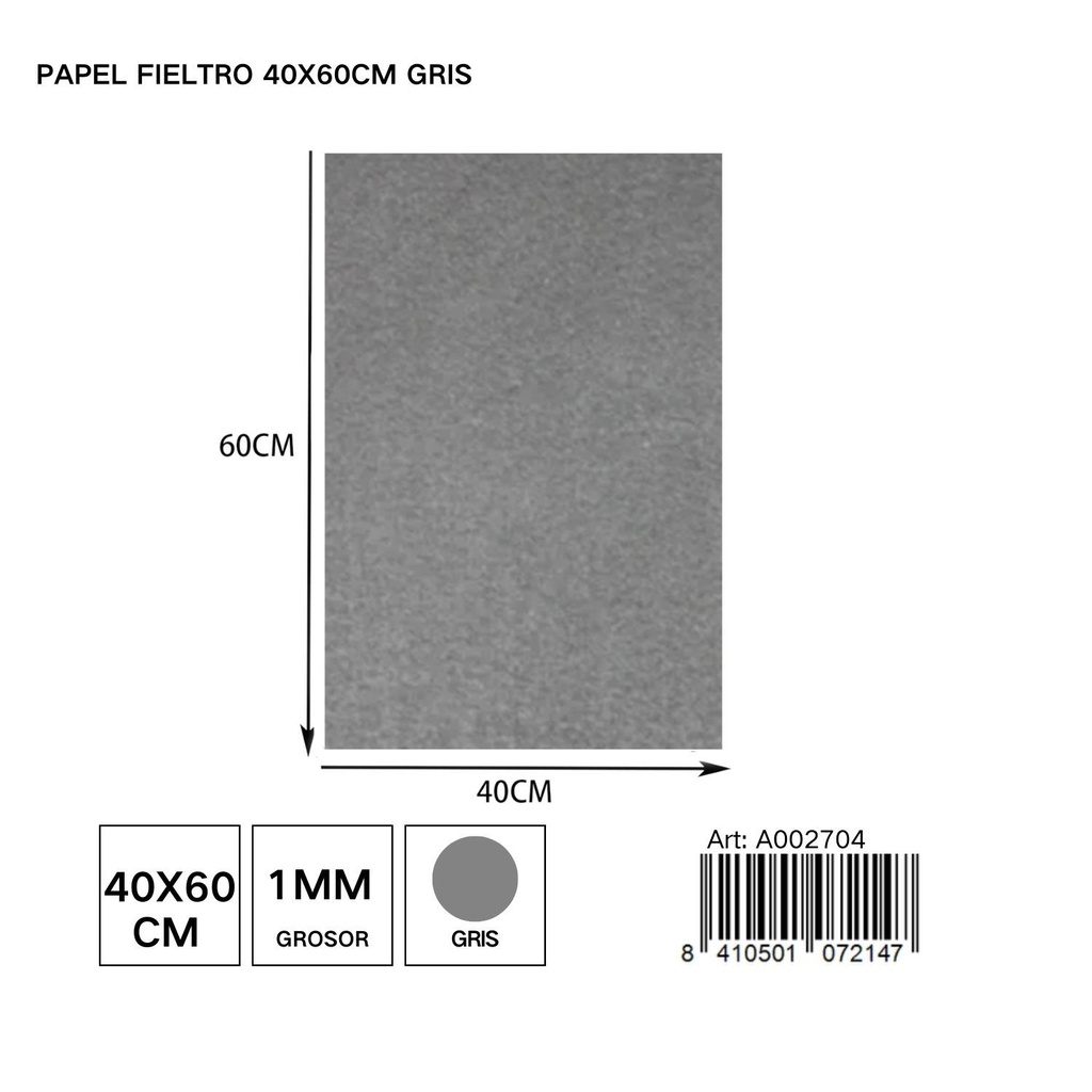 Papel fieltro 40x60 cm gris - Material versátil para manualidades