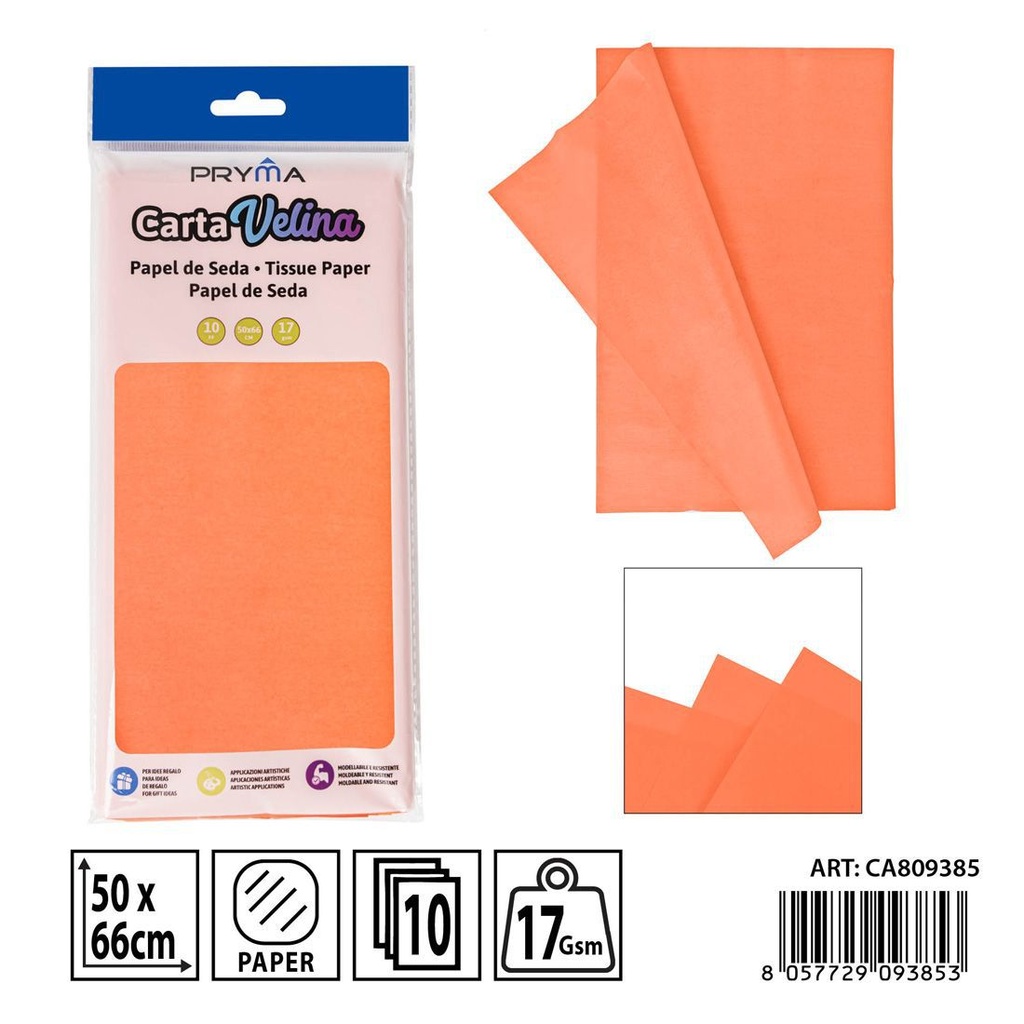 Papel de seda naranja 50x66 cm 10FF - Material de manualidades