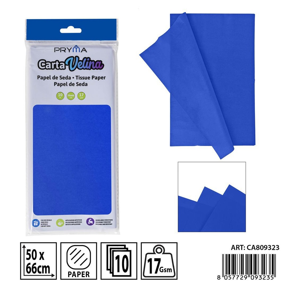 Papel de seda azul 50x66cm (10 unidades) - Papelería para manualidades y papel