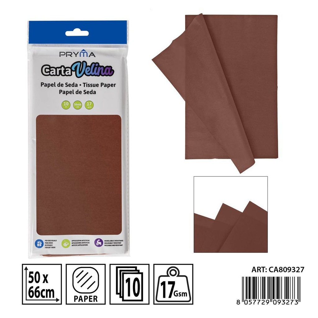 Papel de seda marrón 50x66 cm 10FF - Material de manualidades