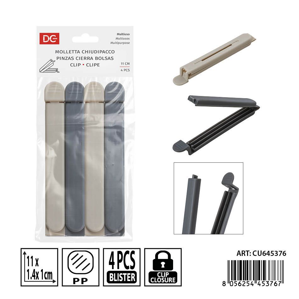 Pinzas cierra bolsas 4pz 11x1.4x1cm - Accesorios de cocina y almacenamiento