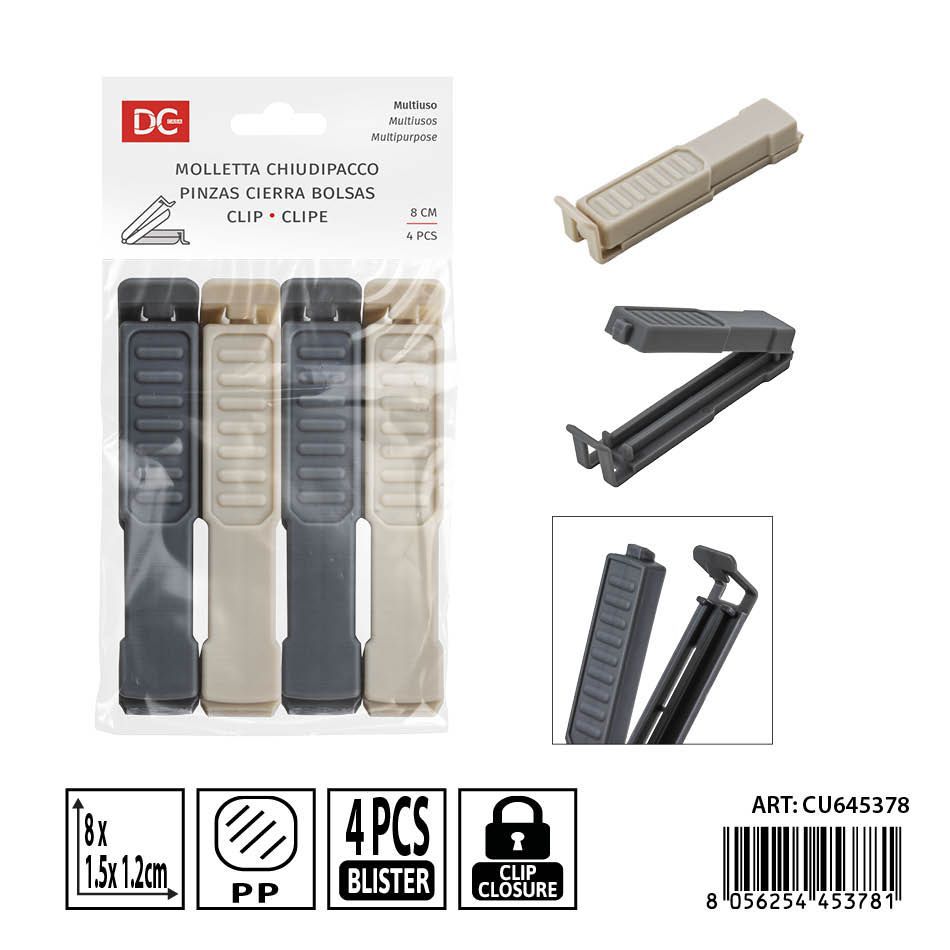 Pinzas cierra bolsas 4pz 8x1.5x1.2cm - Accesorios de cocina y almacenamiento