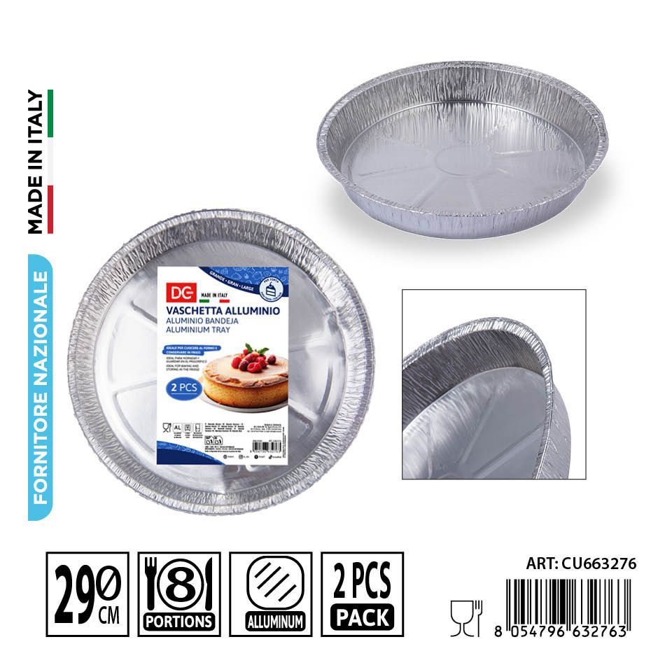 Bandeja de aluminio para pastel 8 porciones 2 piezas 29 cm - Accesorios de cocina y desechables