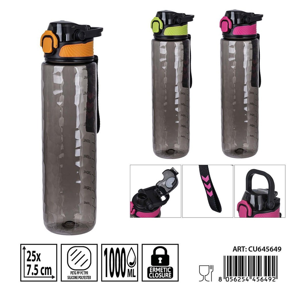 Botella de agua 1000ml 25x7.5cm - Botellas de agua de plástico