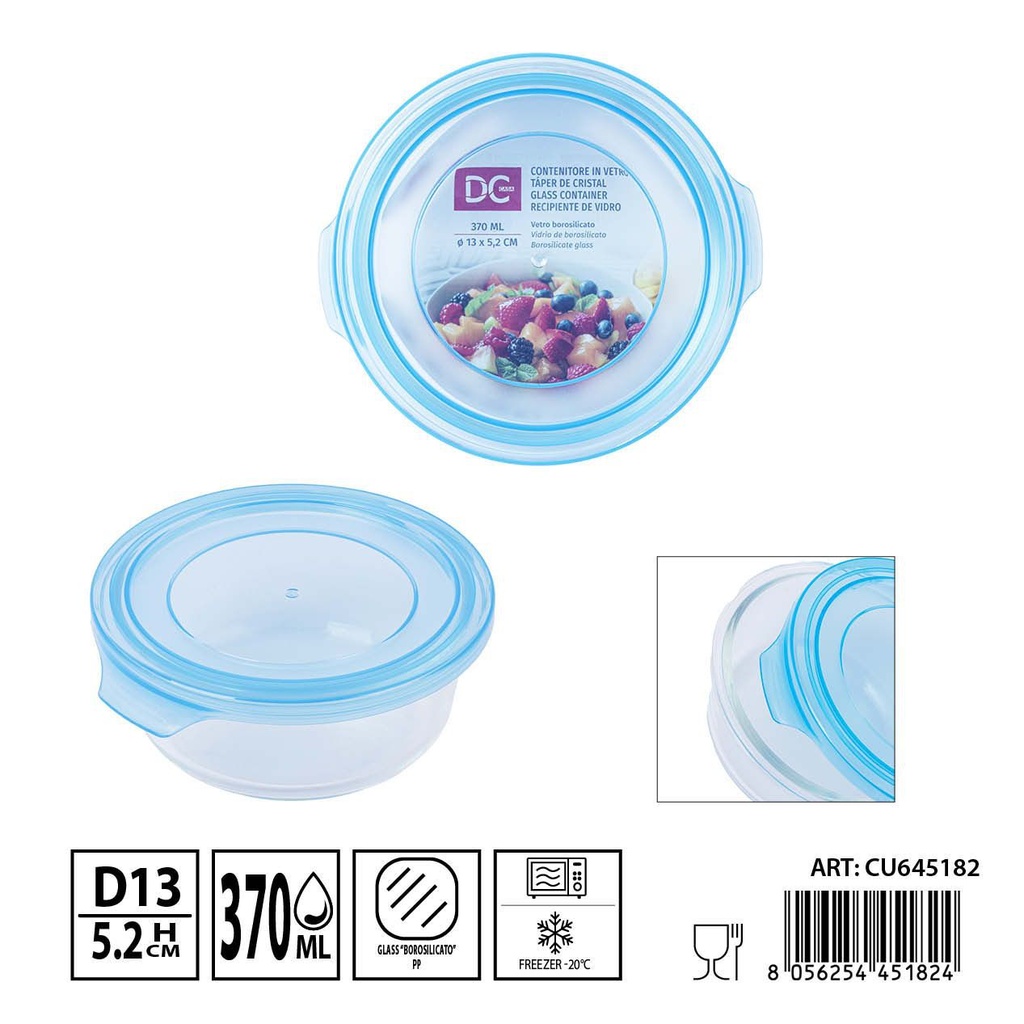 Táper de cristal redondo 370ml 13x5.2cm - Recipientes de almacenamiento en vidrio