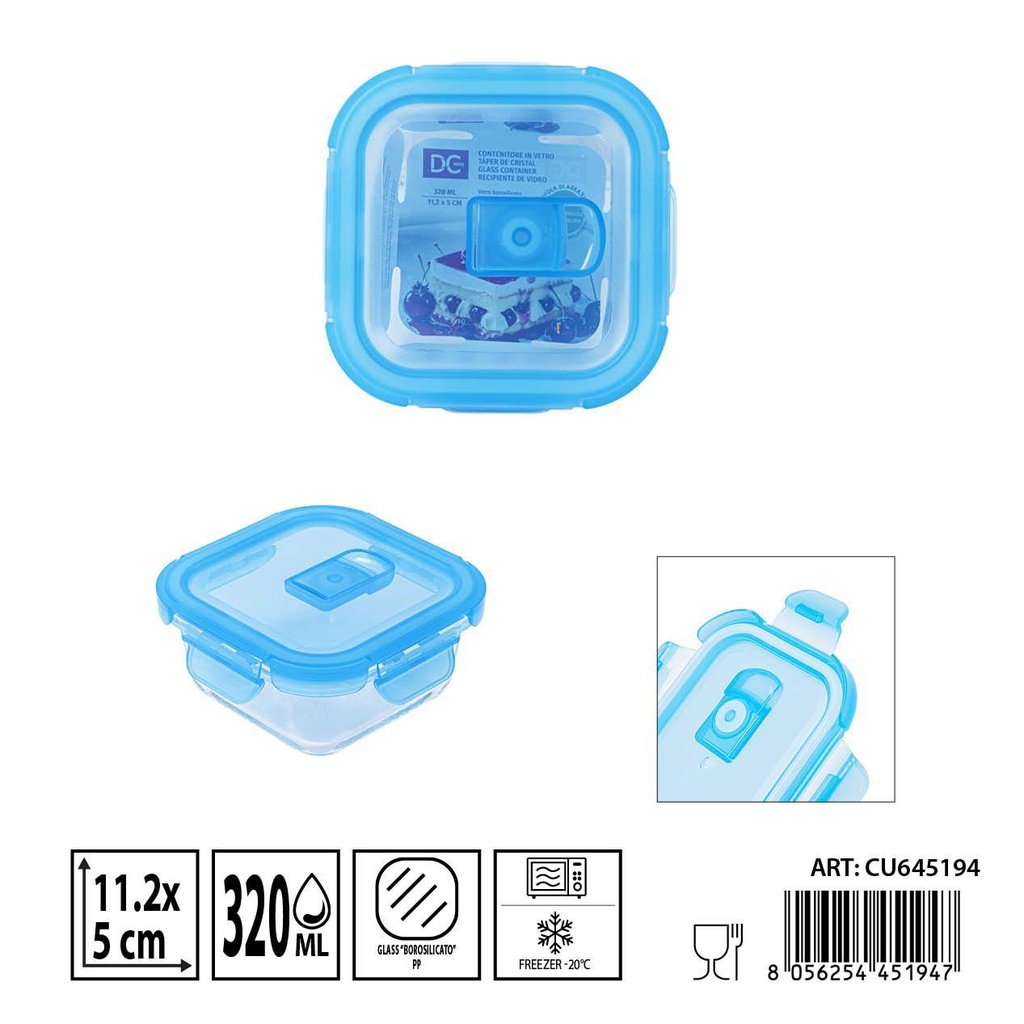 Táper de cristal con válvula 320ml 11.2x11.2x5cm - Recipientes de almacenamiento en vidrio