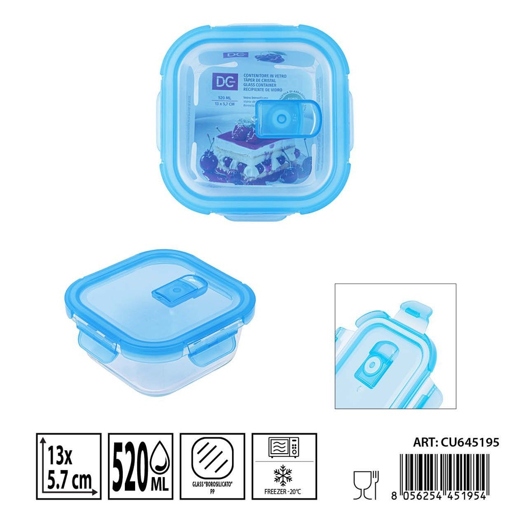 Táper de cristal con válvula 520ml 13x13x5.7cm - Recipientes de almacenamiento en vidrio