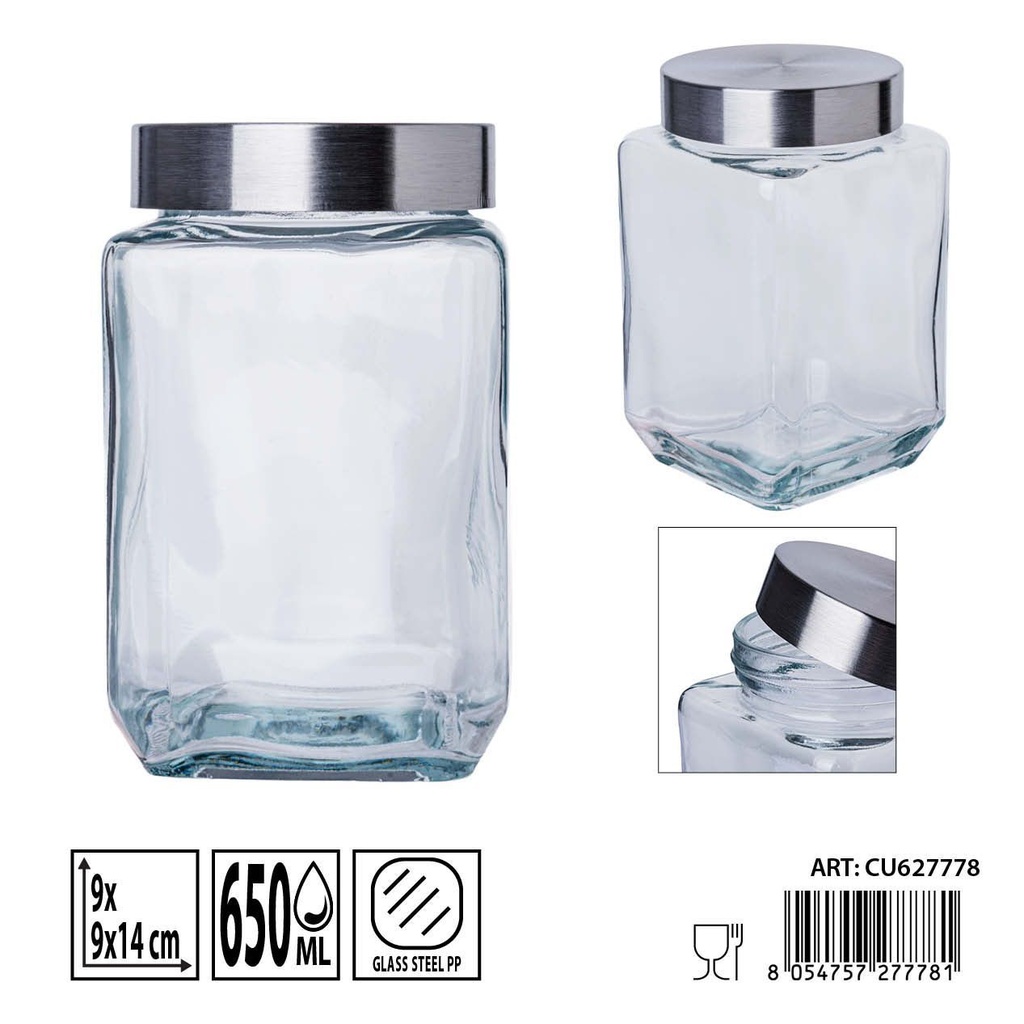 Bote de vidrio con tapa 650ml - Envases de almacenamiento y tarros decorativos