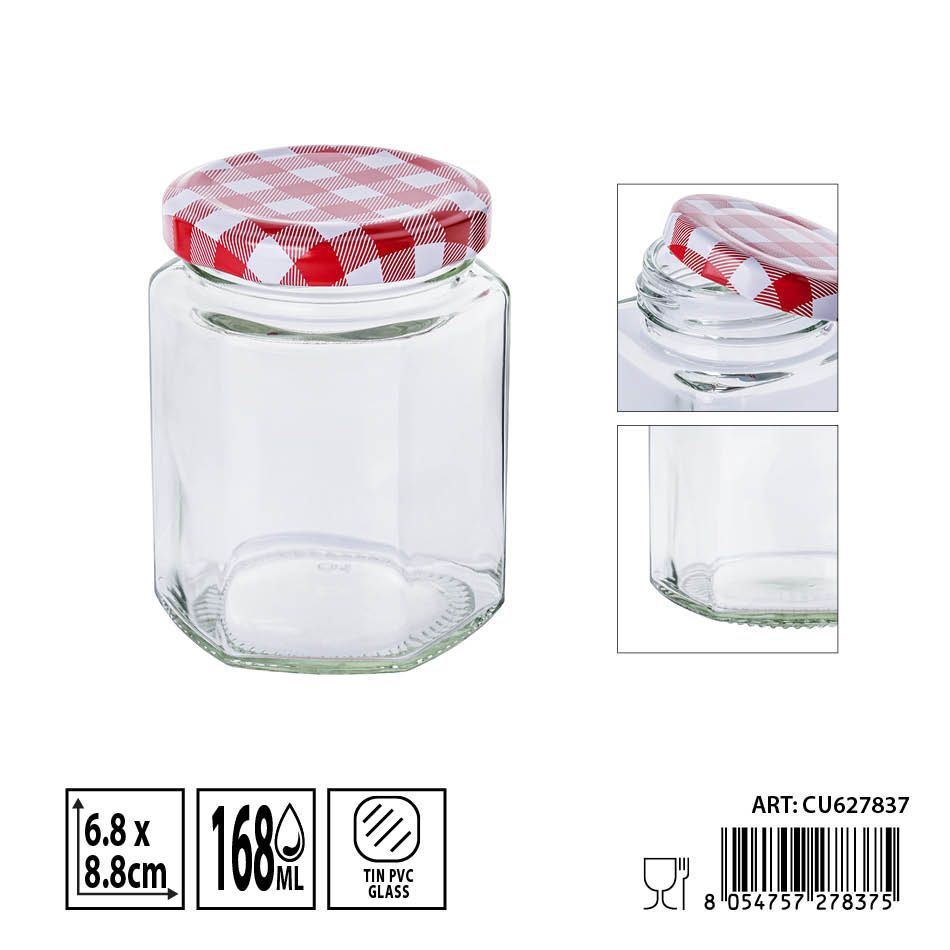 Bote hexagonal de vidrio con tapa 168ml - Envases de almacenamiento decorativos