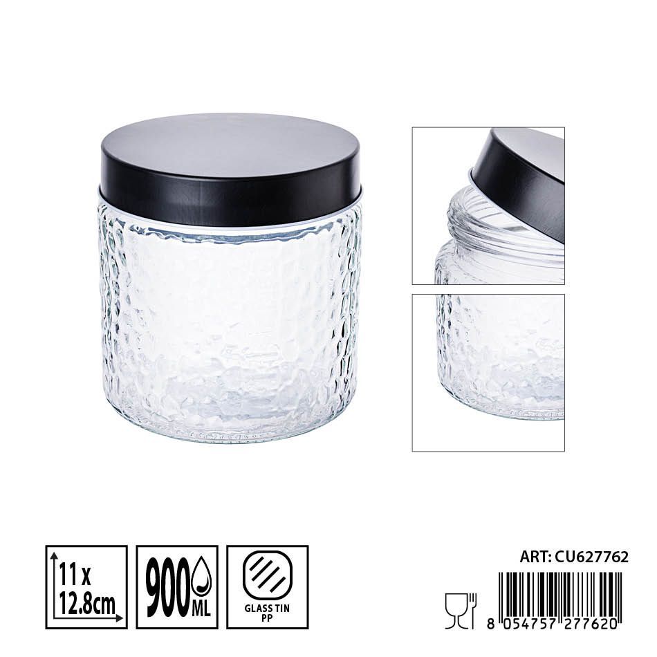 Tarro de vidrio con tapa negra 900ml - Envases de almacenamiento elegantes