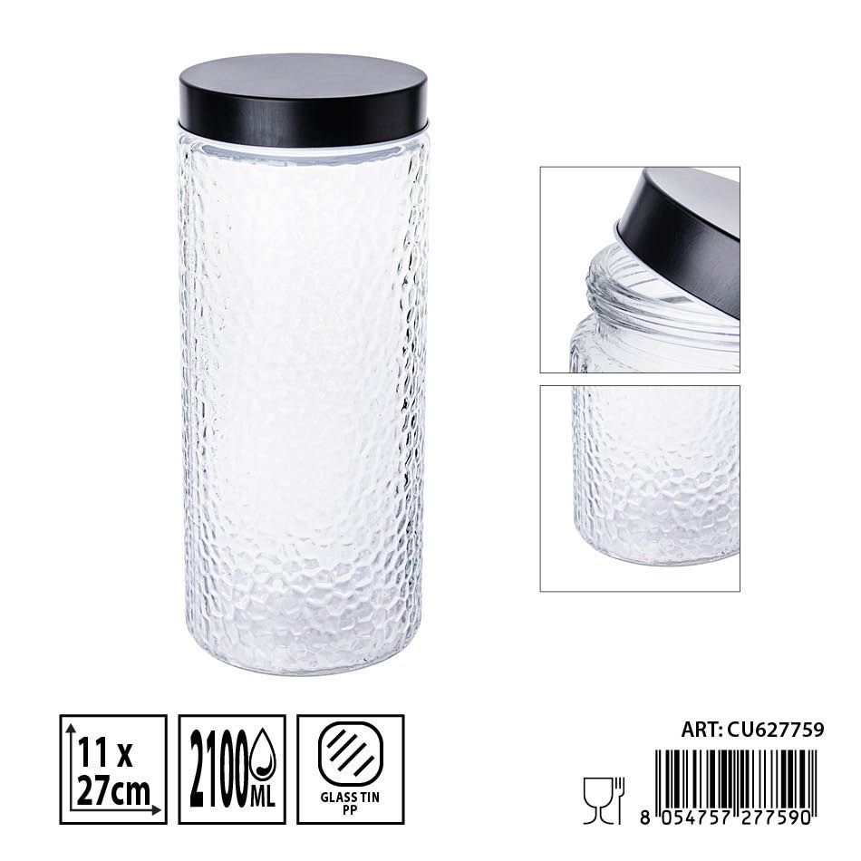 Tarro de vidrio con tapa negra 2.1L - Envases de almacenamiento elegantes