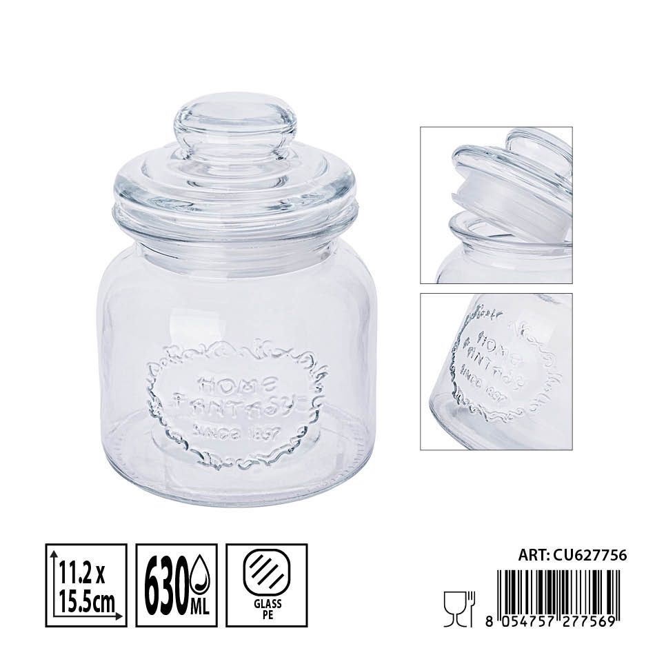 Tarro de vidrio de 630ml 11.2x11.2x15.5cm - Almacenamiento en vidrio