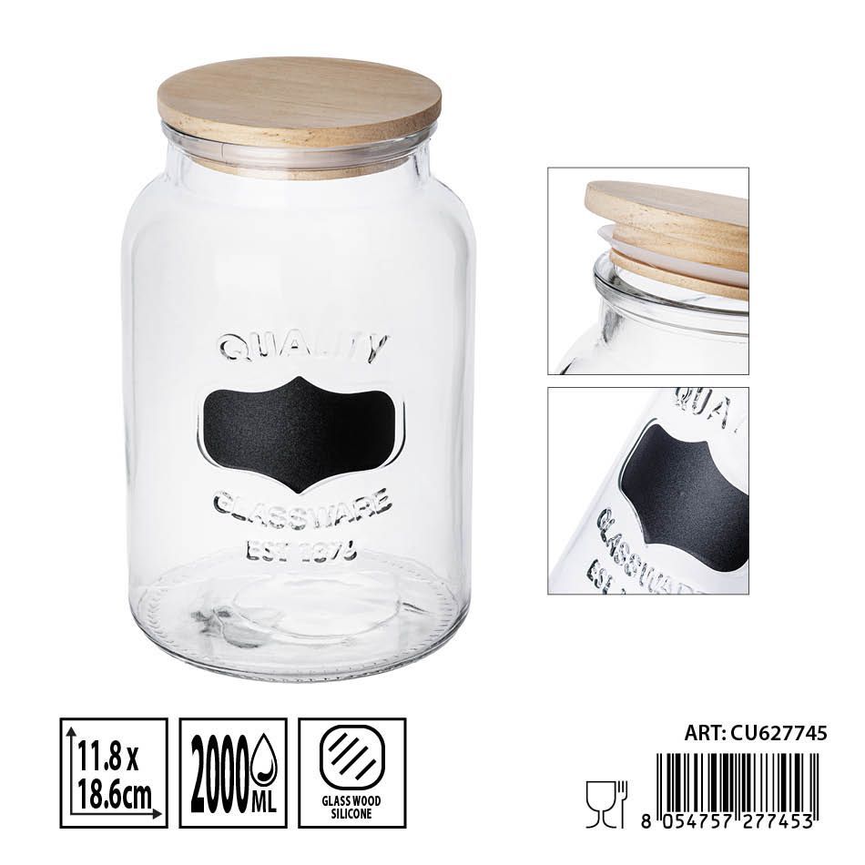 Bote de cristal con tapa de madera 2L - Envases de almacenamiento elegantes