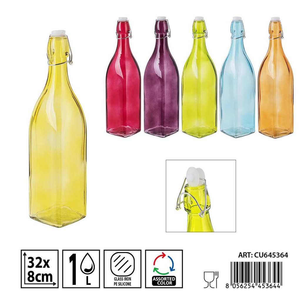 Botella de cristal de color 1L - Botellas decorativas y funcionales